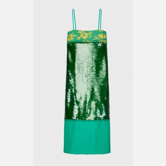 Zara Green and Gold Midi Dress NWOT - Picture 7 of 10